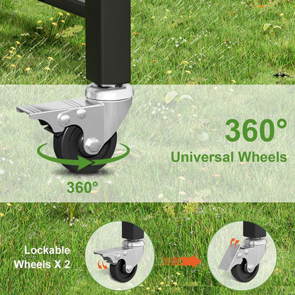 Himix Folding Grill Cart, 3 Tier Outdoor Grill Table with Side, 4 Hooks, Pizza Oven Cooking Prep