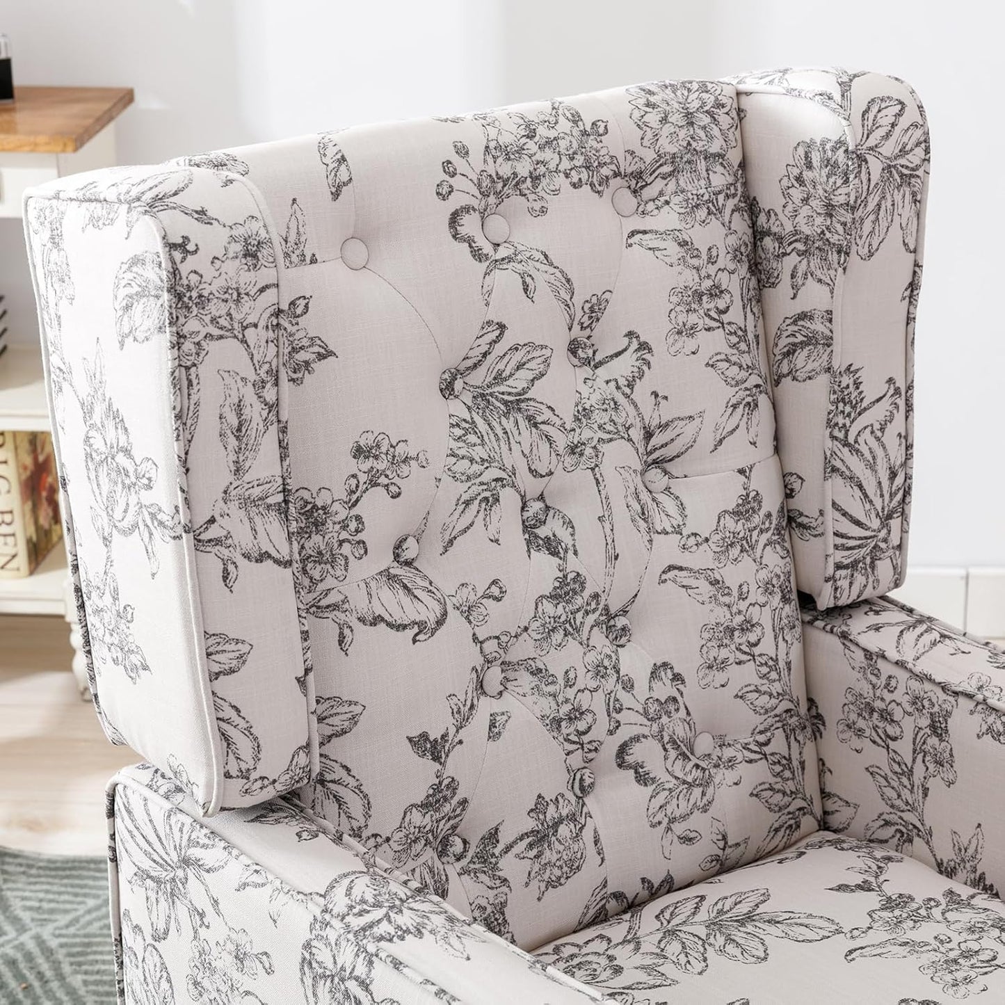 DUOMAY Tufted Accent Chair Set of 2, Modern Linen Upholstered Wingback Side Arm Chair for Living