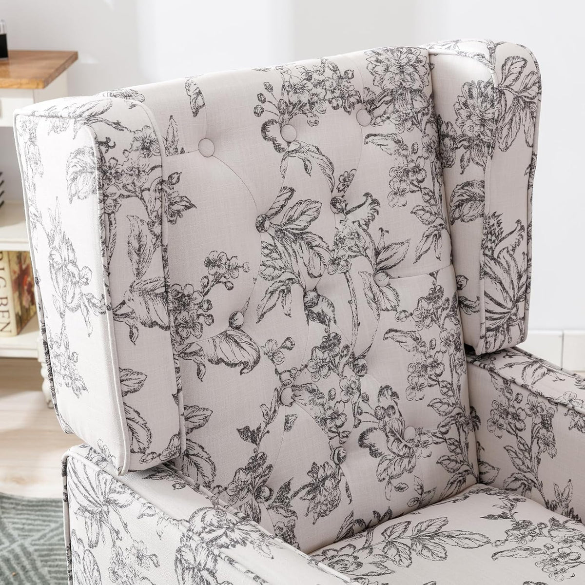 DUOMAY Tufted Accent Chair, Modern Linen Upholstered Wingback Side Arm Chair for Living Room