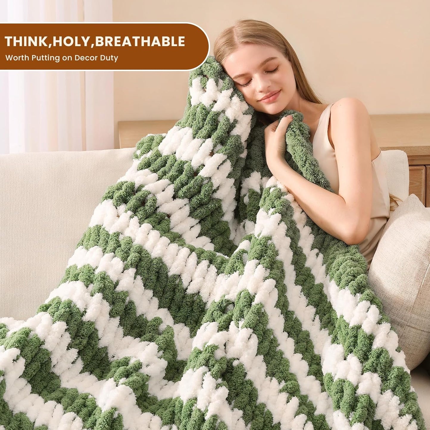 L'AGRATY Chunky Knit Blanket Throw: 60''x80'' Chenille Chunky Knitted Throw Blankets for Twin Bed