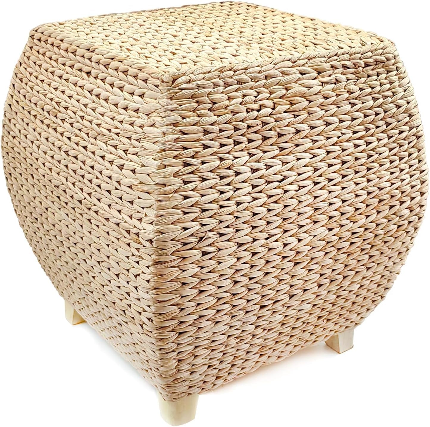 Square Poufs Ottoman,Hand Woven Natural Braided Cattail Ottomans Pouf for Patio,Home,Office,Living