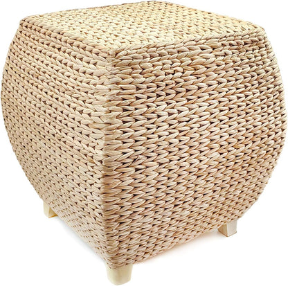 Square Poufs Ottoman,Hand Woven Natural Braided Cattail Ottomans Pouf for Patio,Home,Office,Living