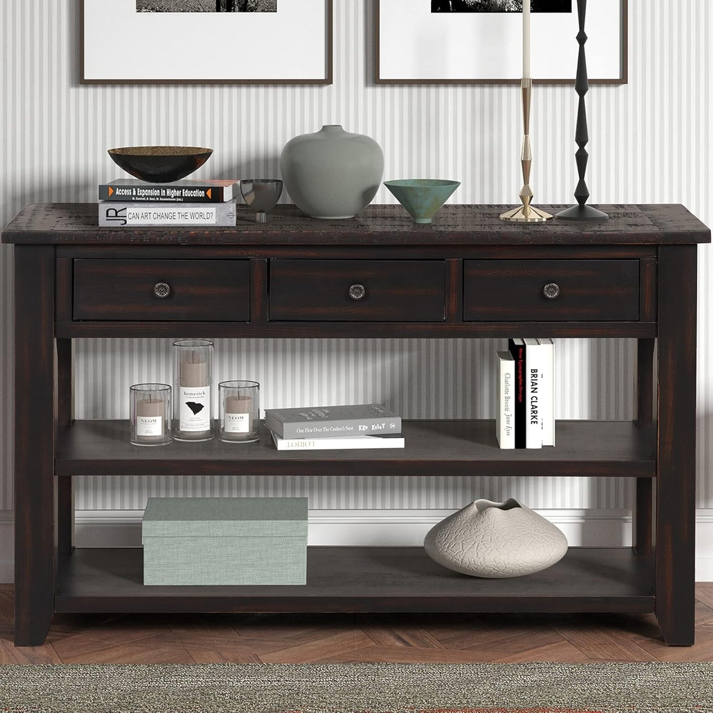 Farmhouse Wood Entryway Console Table 48-Inch Modern Sofa Entry Table with Drawers and Storage