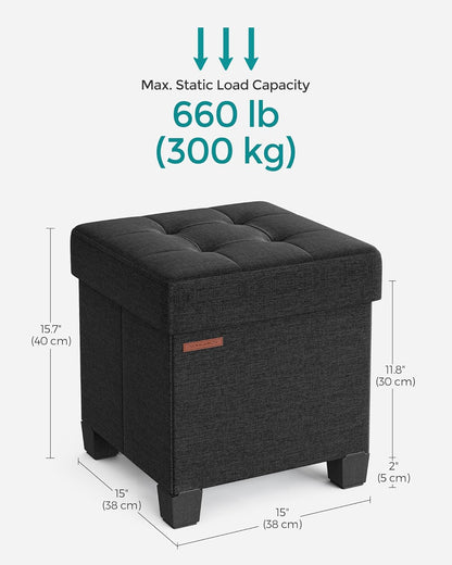 SONGMICS Storage Ottoman, Small Ottoman Foot Rest with Legs, 15 x 15 x 15.7 Inches Foot Stool, Load