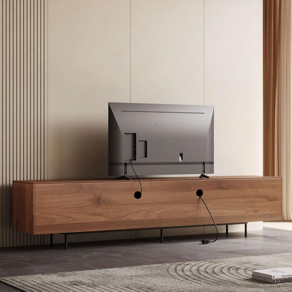 Mid Century Modern TV Stand for 80+ Inch TVs, 94.48" Walnut Console with Ample Storage – Stylish