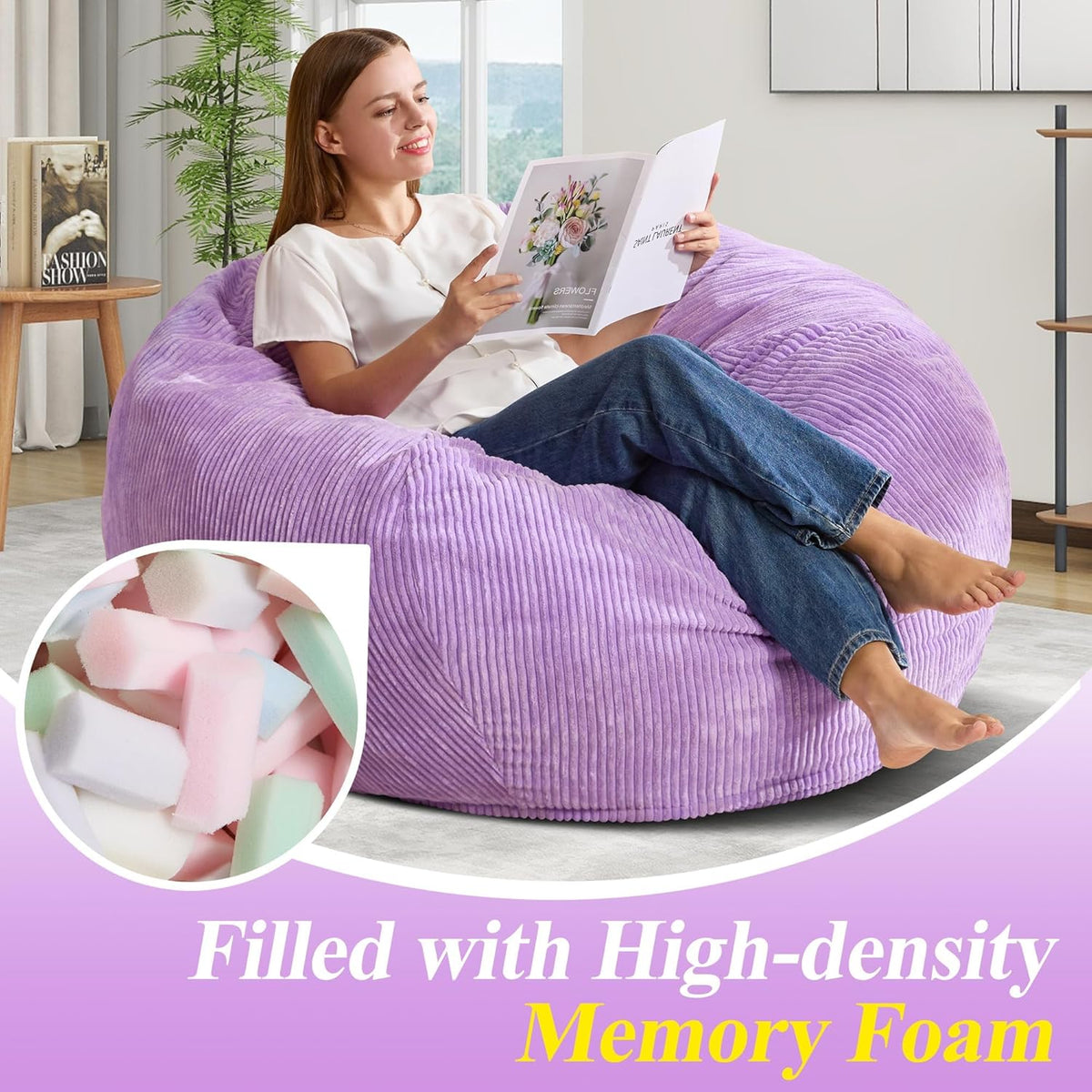 3.5FT Bean Bag Chairs Teardrop Bean Bag Chair for Adults Beanbag Chair with Memory Foam Filled