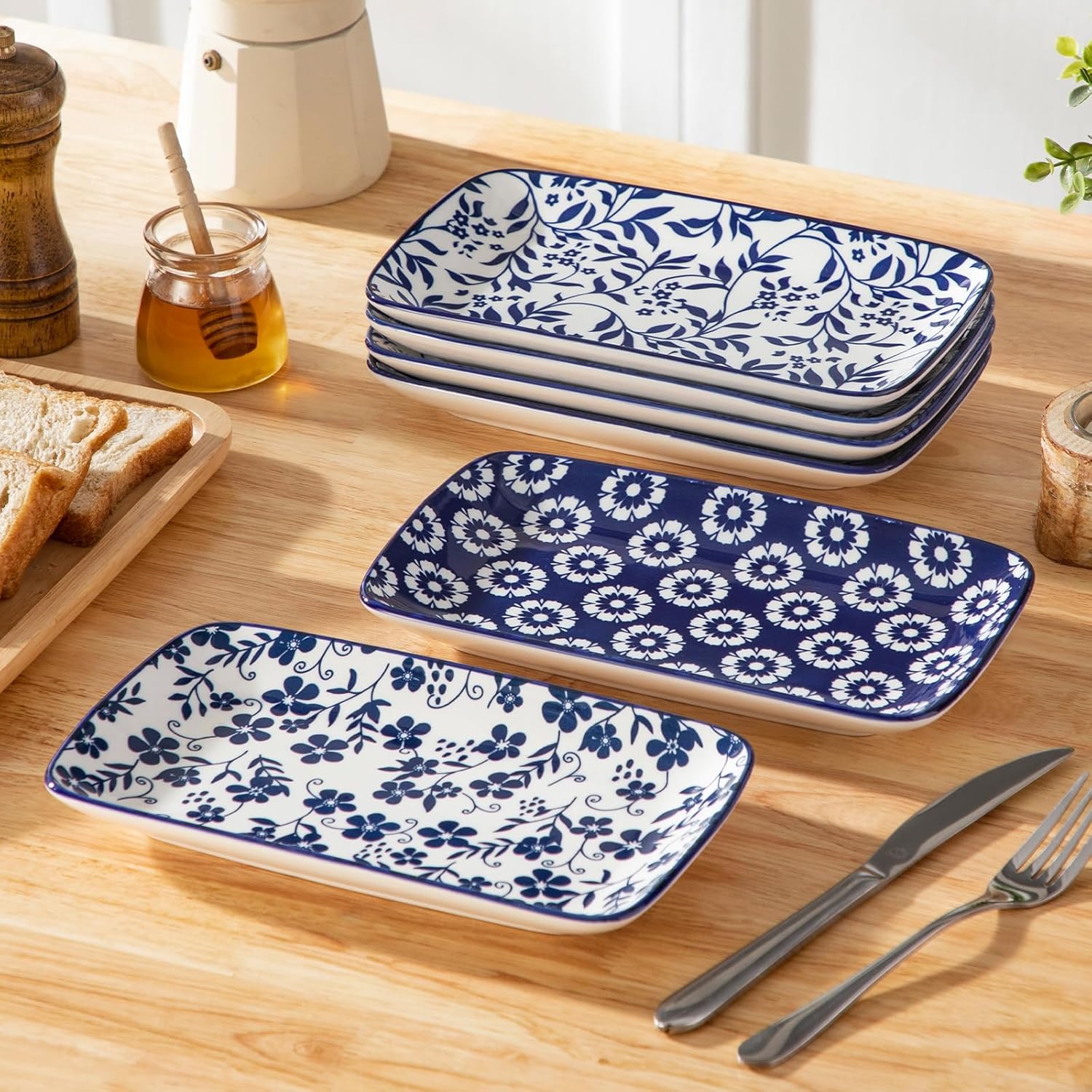 vancasso Selene 9.5 Inch Rectangular Dinner Plates Set of 6, Ceramic Salad Plates for Dessert