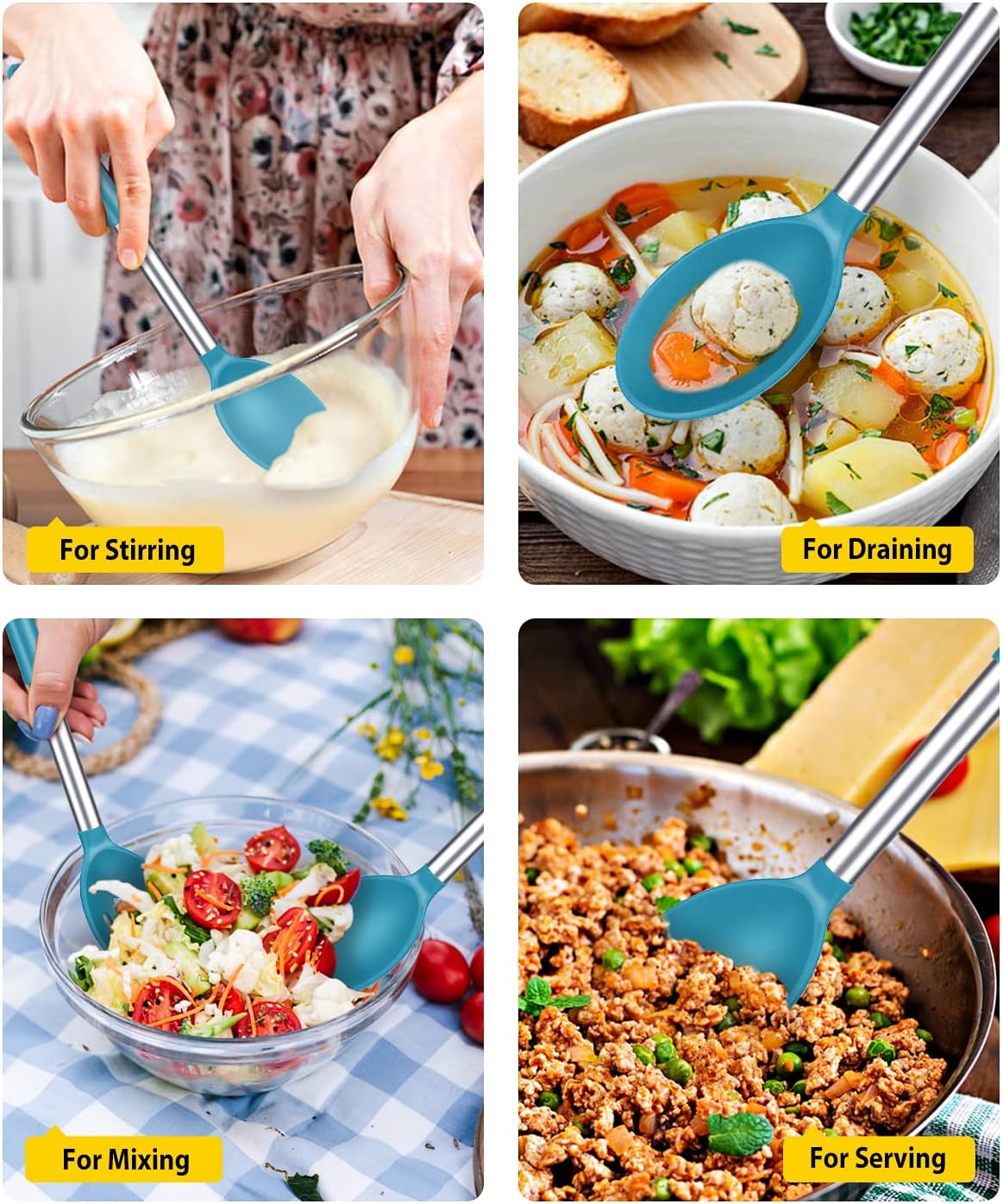 Pack of 2 Large Silicone Cooking Spoons,Non Stick Solid Basting Spoon,Heat-Resistant Kitchen