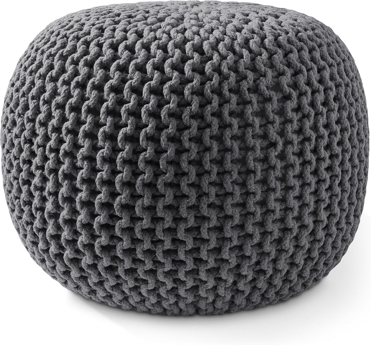 Casafield Round Pouf Ottoman, Dark Gray - 20" Diameter x 14.5" High Cotton Knit Foot Stool - Boho