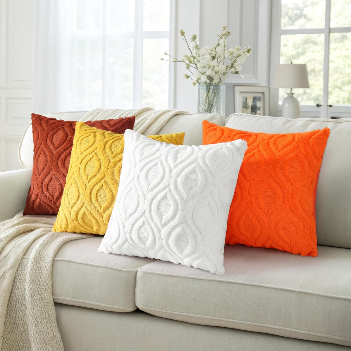 decorUhome Fall Throw Pillow Covers 22x22 Inch Set of 2, Soft Plush Decorative Faux Fur Orange