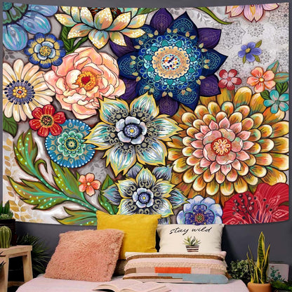 Neasow Colorful Floral Tapestry Wall hanging, Bright Boho Fabric Blossom Tapestries, Multi Color