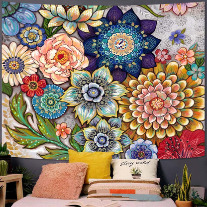Neasow Colorful Floral Tapestry Wall hanging, Bright Boho Fabric Blossom Tapestries, Multi Color