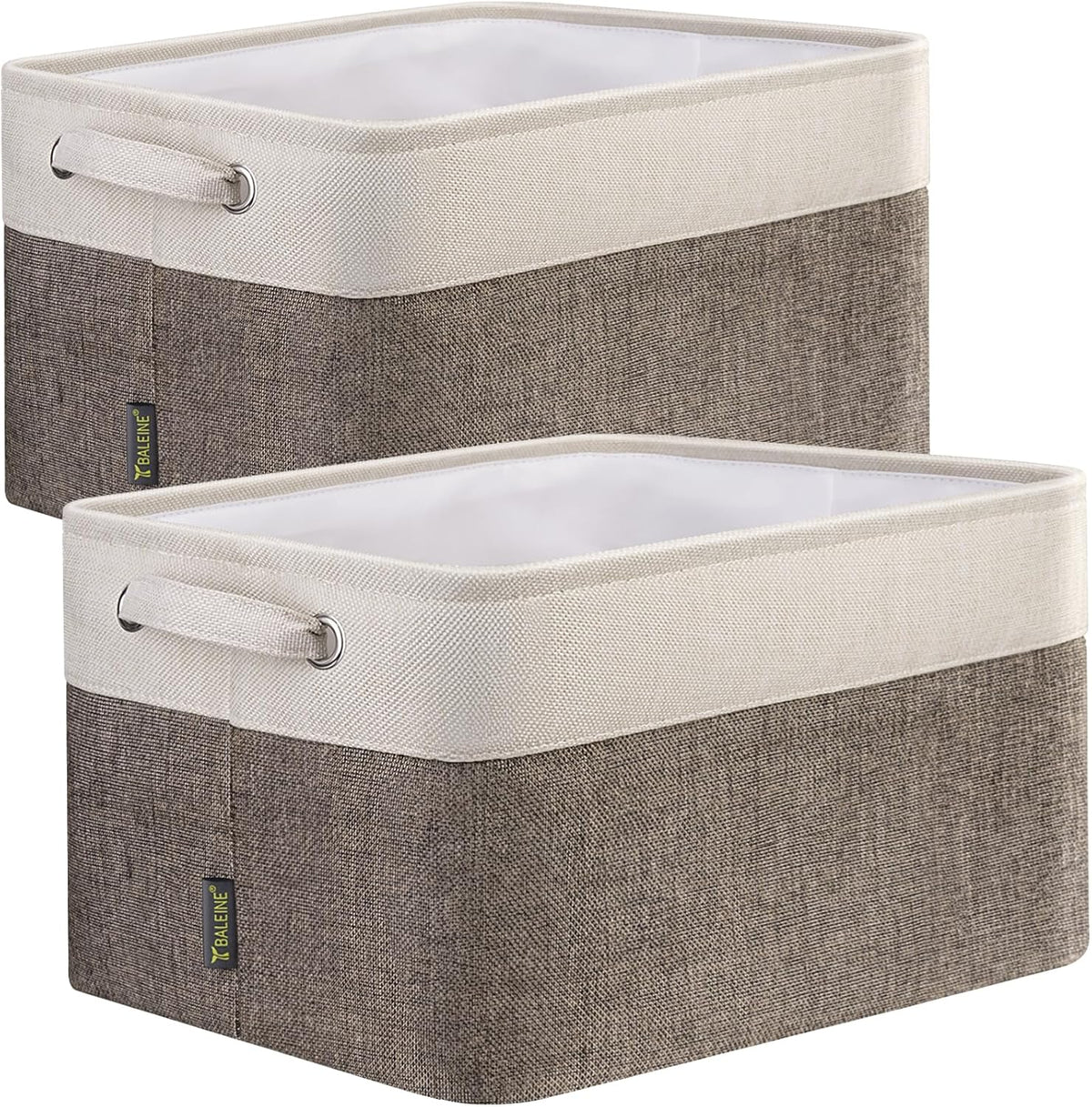 BALEINE 2 Pack Fabric Storage Bins for Shelves, Linen Storage Baskets for Organizing, Decorative