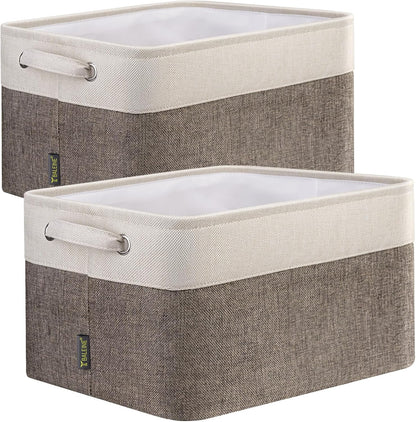 BALEINE 2 Pack Fabric Storage Bins for Shelves, Linen Storage Baskets for Organizing, Decorative