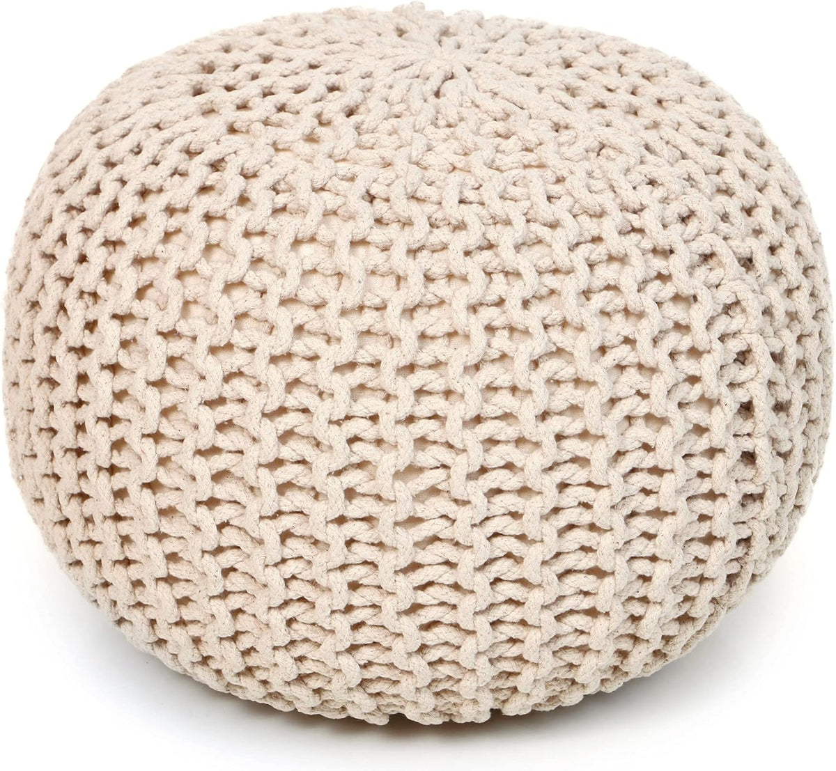 REDEARTH Round Pouf Ottoman –18"x18"x14" Hand-Knitted Cotton Pouffe –Cable Footstool –Boho Dori