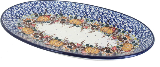 Blue Rose Polish Pottery Harvest Bounty Oval Platter
