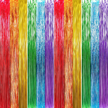 GOER 3.2 ft x 8.2 ft Metallic Tinsel Foil Fringe Curtains Party Photo Backdrop Party Streamers for