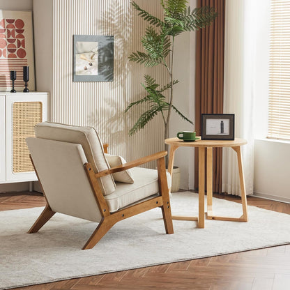 Karl home Accent Chair Wide Armrest Mid-Century Lounge Chair Linen Fabric Armchair with Lumbar