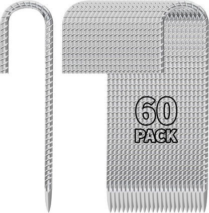 12 Inch Ground Stakes Heavy Duty J Hook 60-Pack Metal Spikes Galvanized Ground Hooks Anchors Rebar