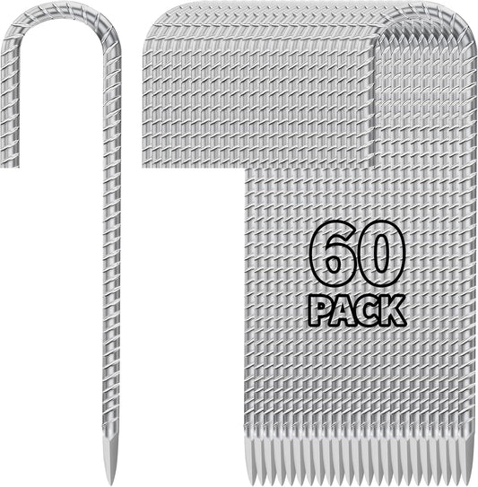 12 Inch Ground Stakes Heavy Duty J Hook 60-Pack Metal Spikes Galvanized Ground Hooks Anchors Rebar