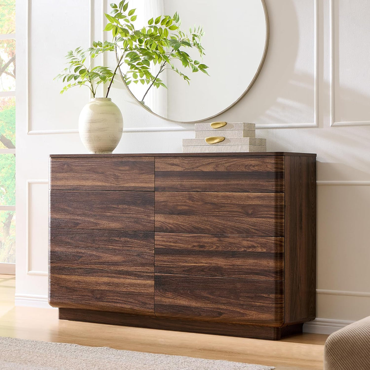 8 Drawer Dresser for Bedroom, 52 Inch Wide Modern Chest of Drawers, Push-to-Open Wood Storgae