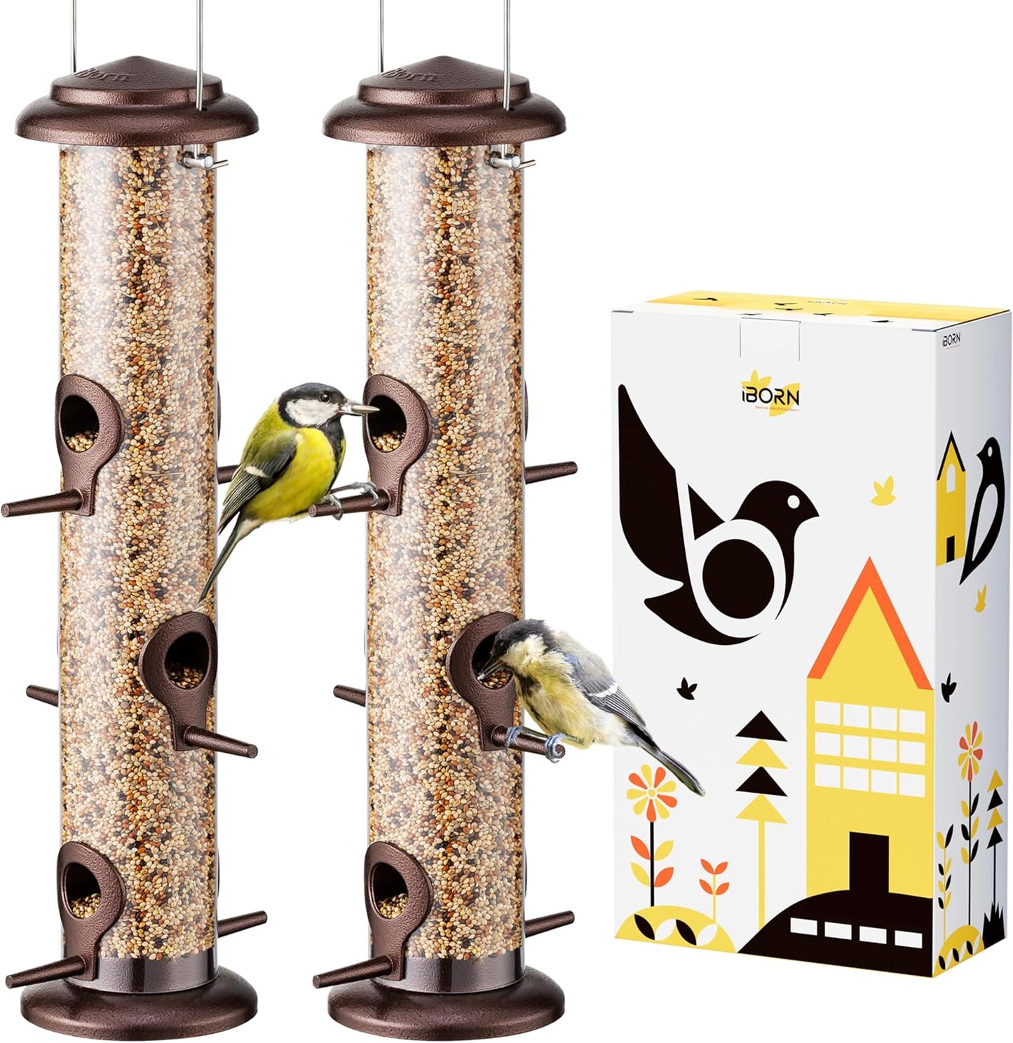 iBorn Metal Bird Feeder Hanging Wild Bird Seed Feeder for Mix Seed Blends Heavy Duty All Metal