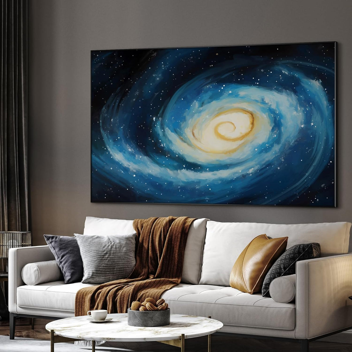 SIGNWIN 46"x72" Extra Large Framed Wall Art Spiral Galaxy Vivid Blue and Yellow Cosmic Space