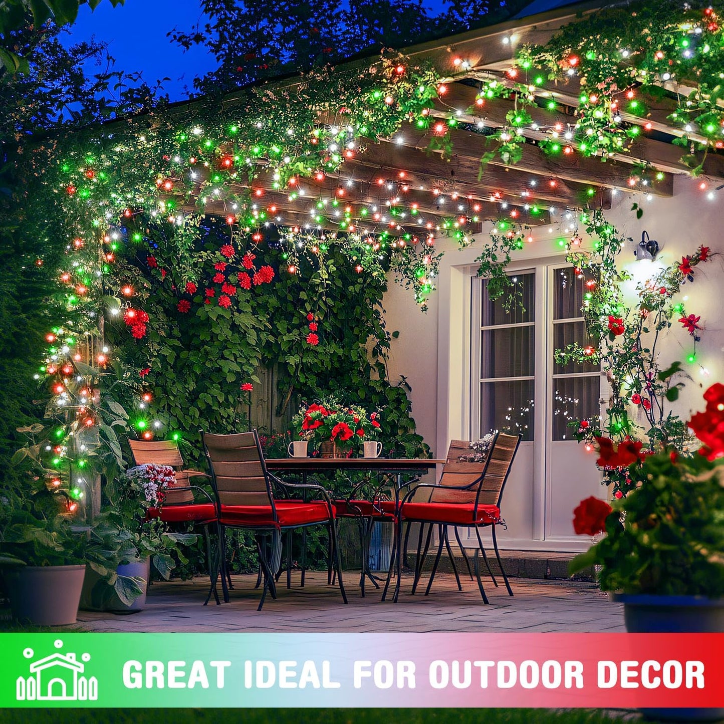 JMEXSUSS Connectable Red White and Green Christmas Lights, 8 Modes 100 LED Twinkle String Lights