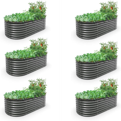 A ANLEOLIFE 6X3X2 ft Galvanized Raised Garden Beds Outdoor-6 Pack, Oval Large Metal Deep Root