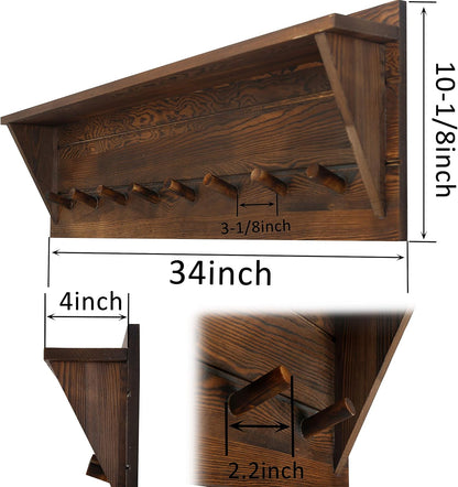 WEBI Coat Rack Wall Mount with Shelf,8 Peg Hooks,34" Long Rustic Entryway Wall Shelf with Hooks