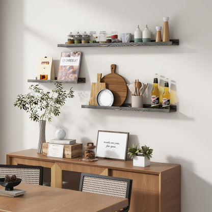Picture Ledge Wall Shelves - 24 Inch Width Set of 3, Solid Pine Wood Rustic Floating Ledge Shelves