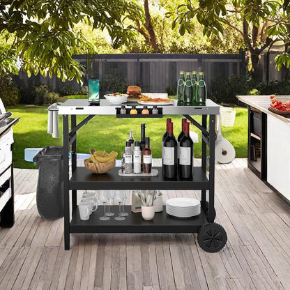 ERGOMASTER Grill Table Cart, Outdoor Kitchen Island with 4-Position Adjustable Shelf, Stainless