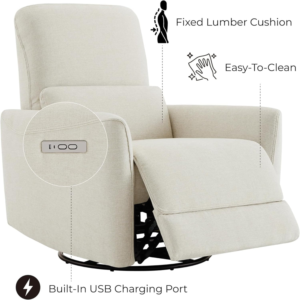 CHITA Power Recliner Chair Swivel Glider, FSC Certified Upholstered Living Room Nursery Reclining