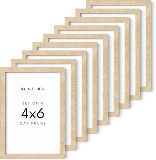 HAUS AND HUES Square Picture Frames 4 x 6 Set of 9 - Photo Gallery Wall Frame Set, Wood 4x6 Frames
