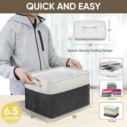 BALEINE 3 Pack Fabric Storage Bins for Shelves, Linen Storage Baskets for Organizing, Decorative