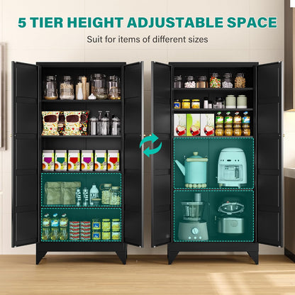 Metal Storages Cabinet with 2 Doors and 5 Shelves,Tall Storage Cabinet,Large Cupboard Closet,Pantry