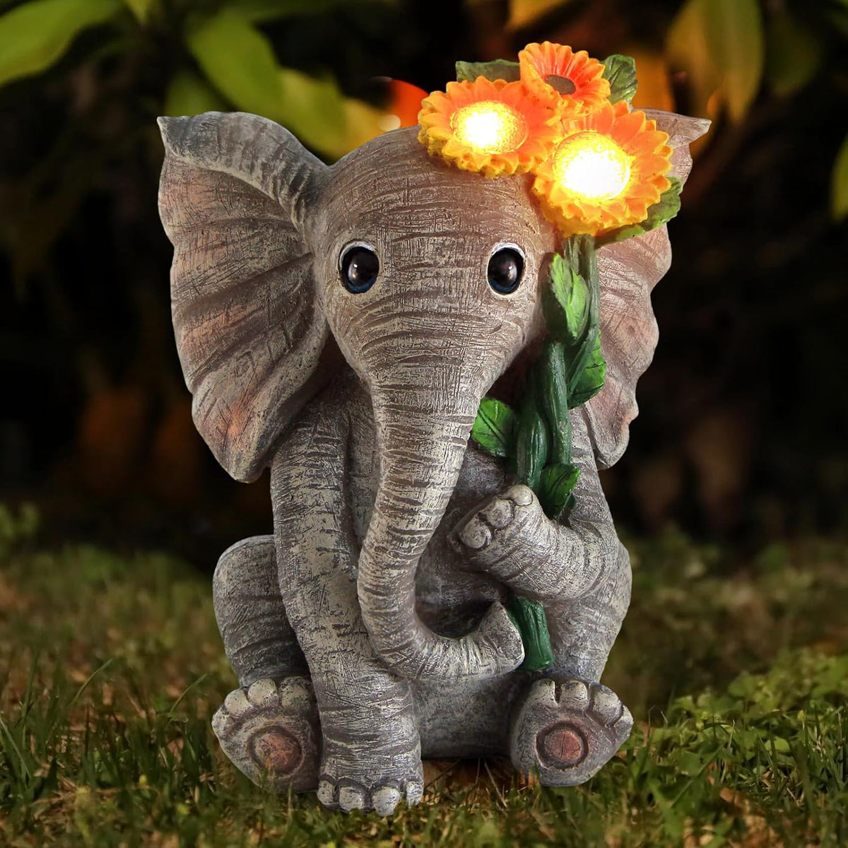 Outdoor Sculpture Figurine Statue Elephant Decor,Solar Garden Statues for Patio Home Yard