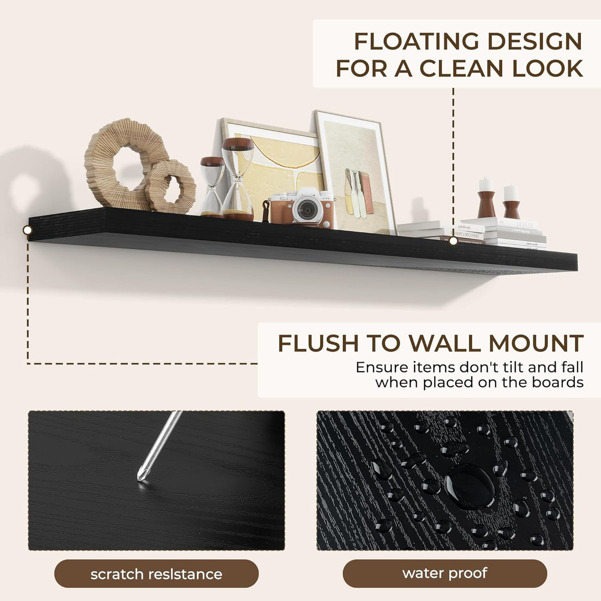 RICHFOCUS 72Inch Floating Shelves for Wall 2 Pack Shelves for Bedroom|Kitchen|Bathroom Wall Mounted
