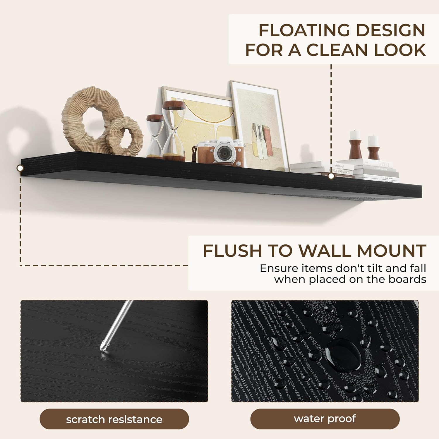 RICHFOCUS 72Inch Floating Shelves for Wall 1 Pack Shelves for Bedroom|Kitchen|Bathroom Wall Mounted
