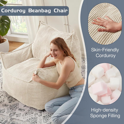 Giant Bean Bag Chair Sofa for Adults Teens, Comfy Corduroy Large Bean Bag Chairs with Armrests for