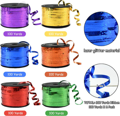 BEISHIDA 6 Assorted Colors Curling Ribbons Balloon String Ribbons - Rainbow Balloons 6 Rolls for