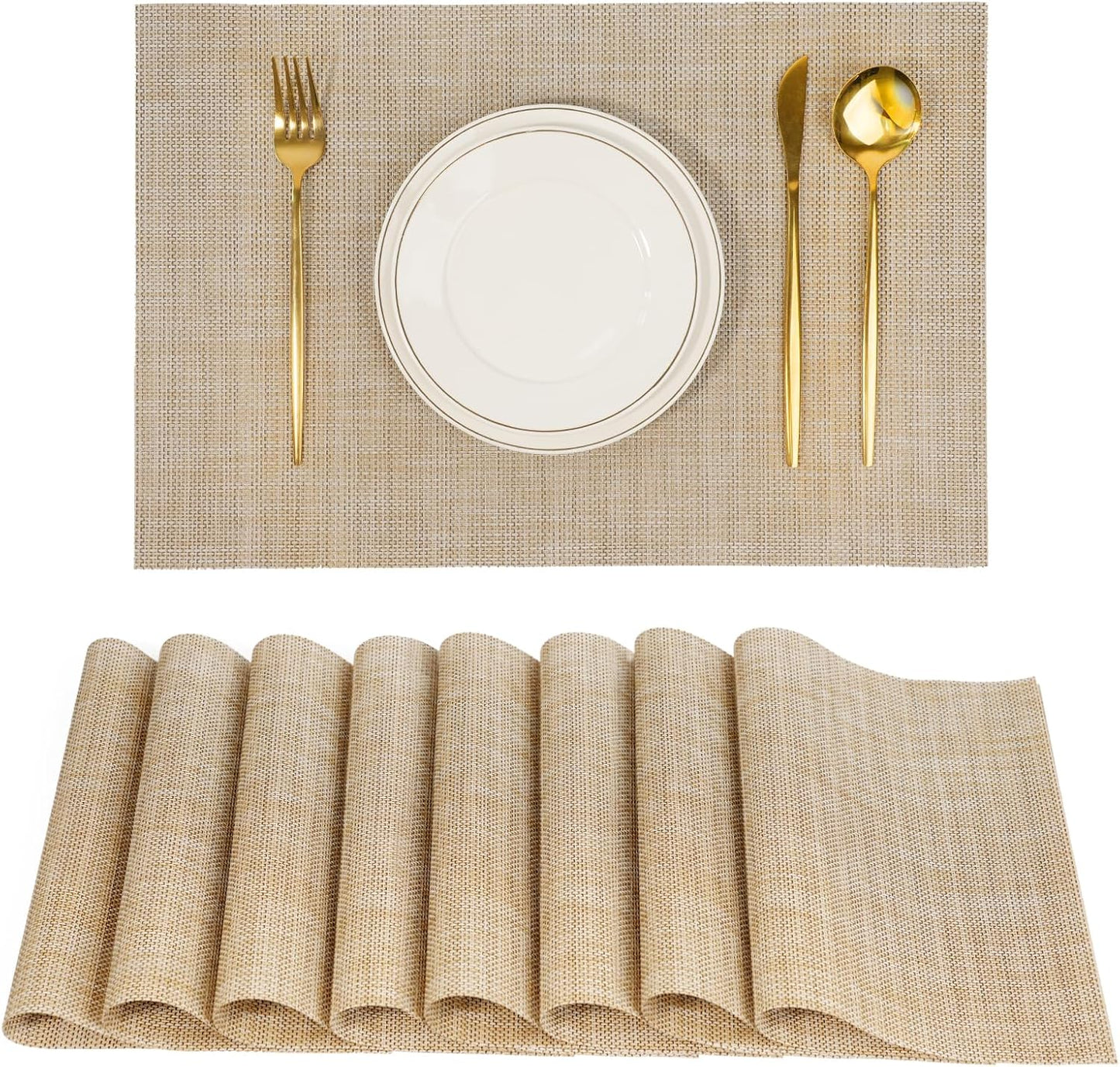 Placemats Set of 8，Non-Slip PVC Weave Table Mats Easy to Clean，Heat Resistant Place Mats for
