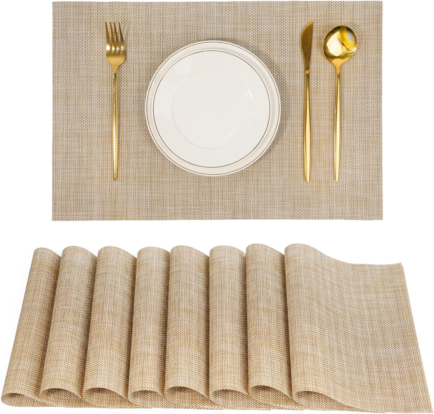 Placemats Set of 8，Non-Slip PVC Weave Table Mats Easy to Clean，Heat Resistant Place Mats for