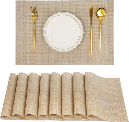 Placemats Set of 8，Non-Slip PVC Weave Table Mats Easy to Clean，Heat Resistant Place Mats for