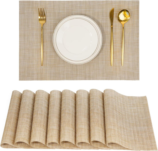 Placemats Set of 8，Non-Slip PVC Weave Table Mats Easy to Clean，Heat Resistant Place Mats for