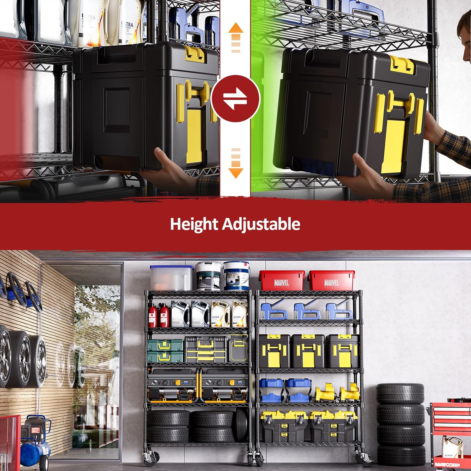 IZEUK 5-Tier Storage Shelving Unit with Wheels, Adjustable Heavy Duty Steel Wire Rack Organizer