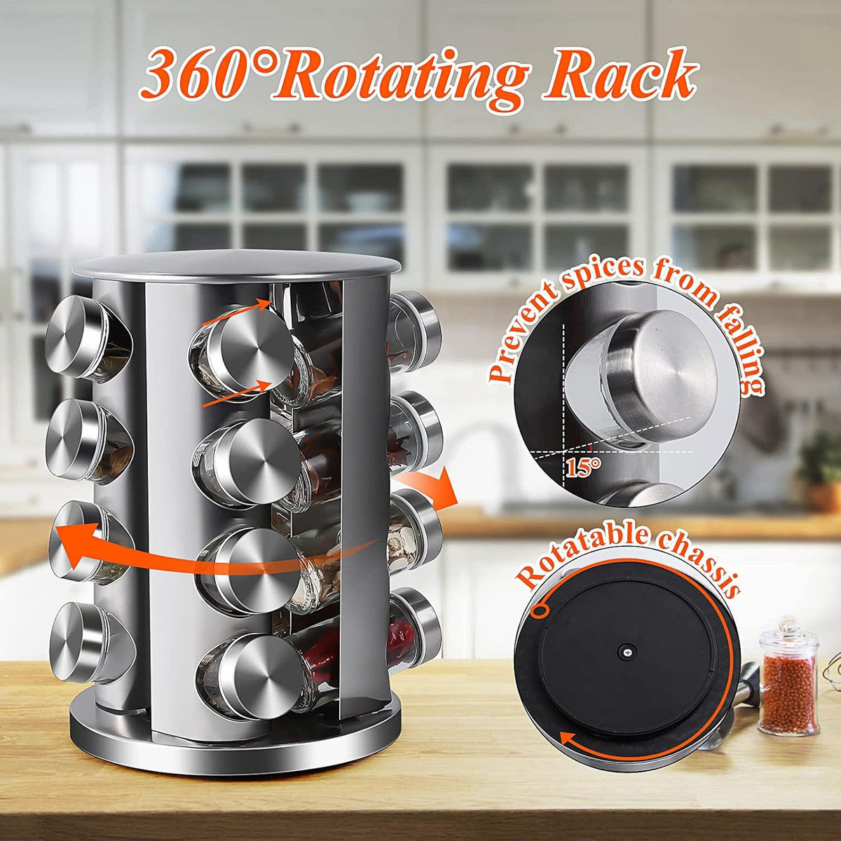DOUBLE 2 C Revolving Countertop Spice Rack Stainless Steel Seasoning Storage Organization,Spice