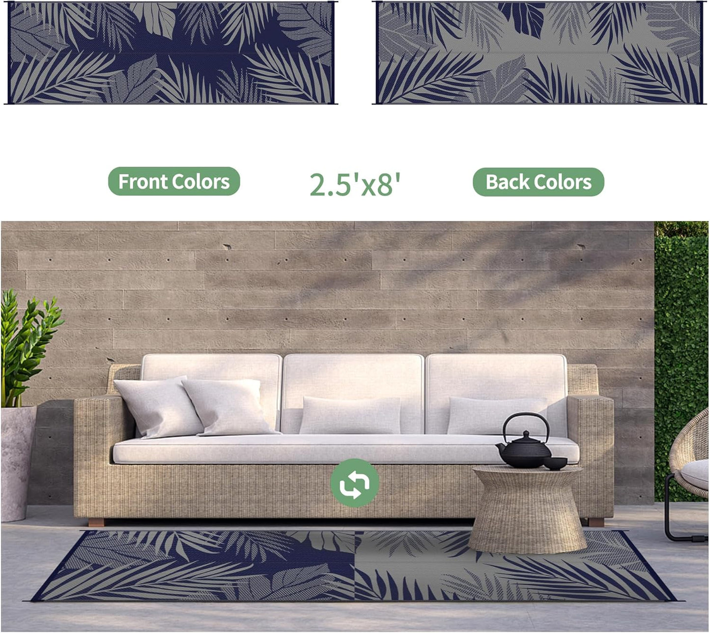 GENIMO Outdoor Rug 2.5' x 8' Waterproof for Patios Clearance, Reversible Outdoor Plastic Straw