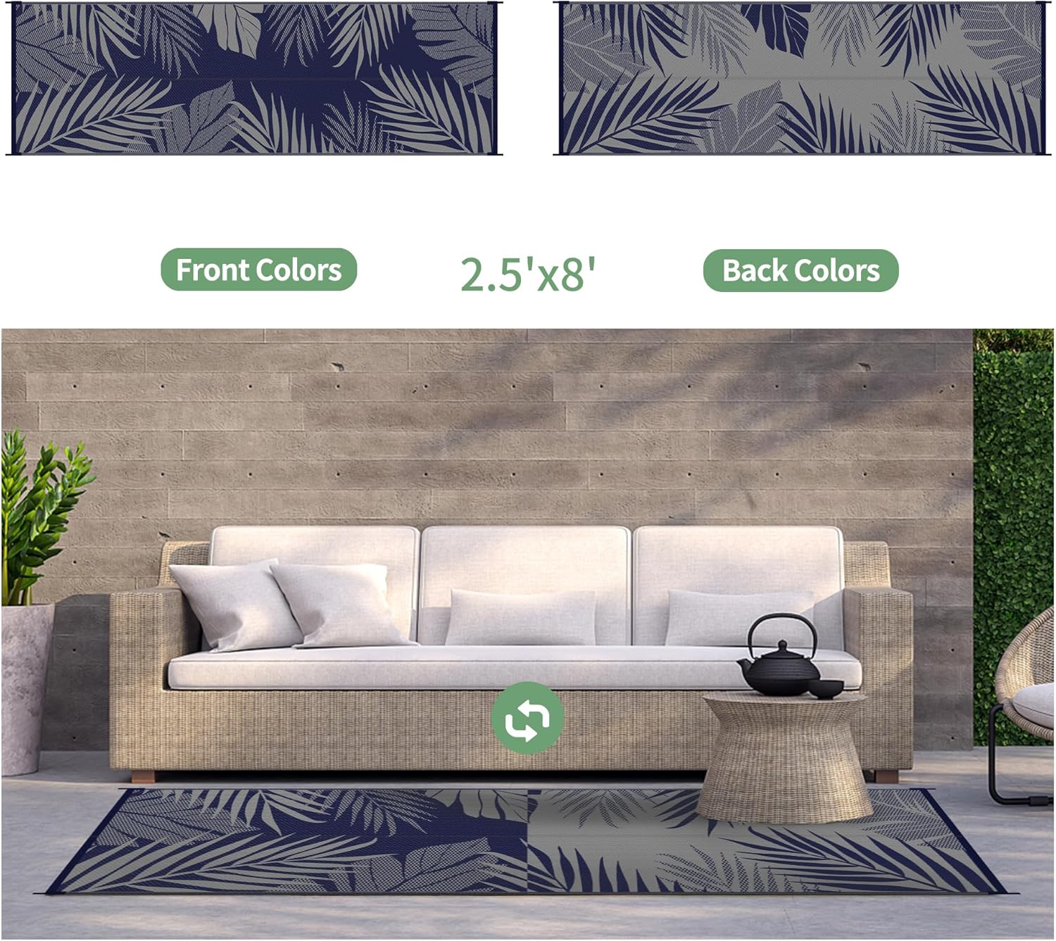 GENIMO Outdoor Rug 2.5' x 8' Waterproof for Patios Clearance, Reversible Outdoor Plastic Straw