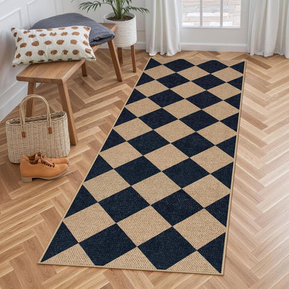 Lahome Checkered Easy Jute Runner, 2x6 Kitchen Runner Rug Non Slip Washable Outdoor Rug for